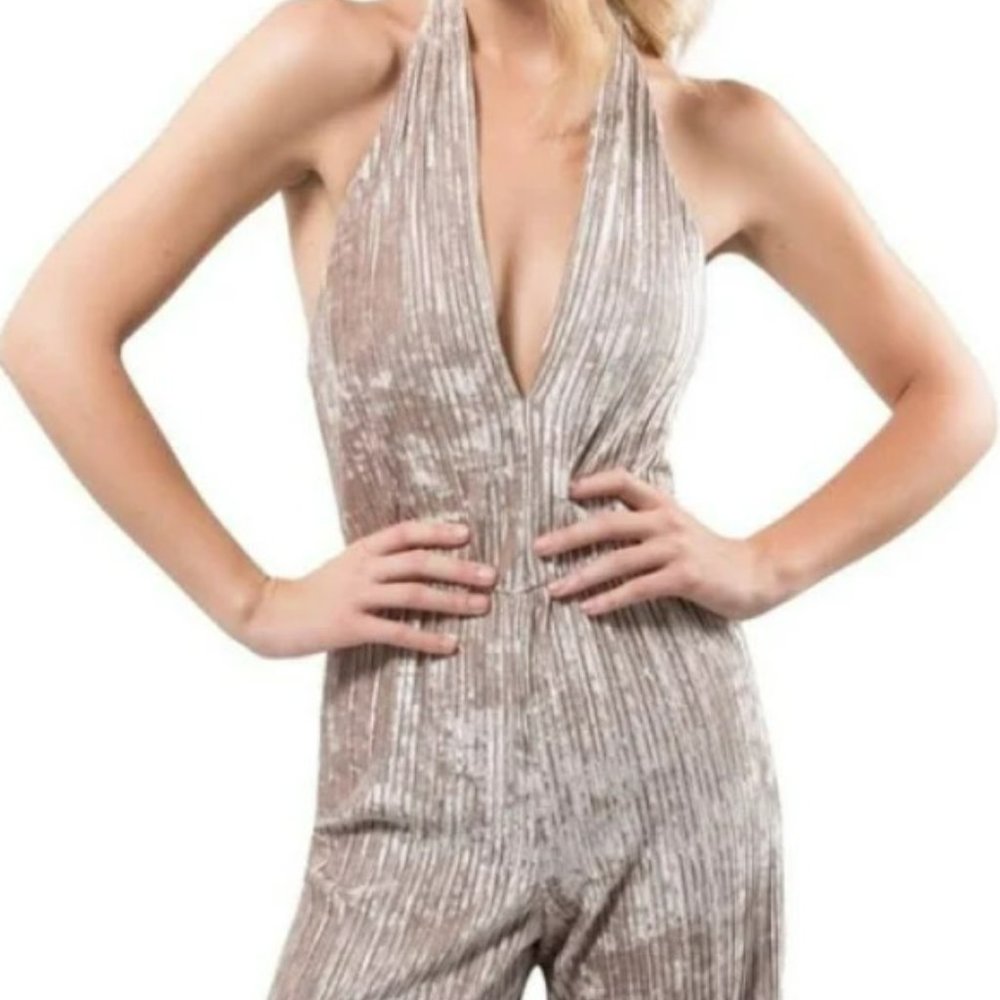 BLACK HAL0/HALTER JUMPSUIT/CHAMPAGNE GOLD/SIZE: 8